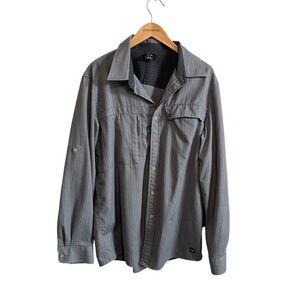 Oakley Men's Gray Long Sleeve Regular Fit Collared Utility Shirt Size Large
